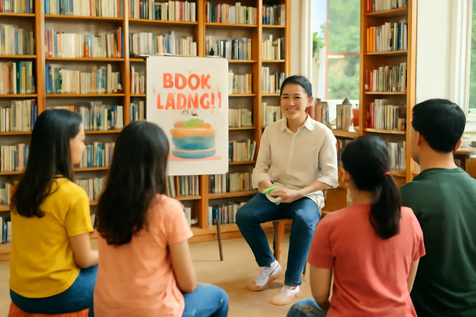 Buổi ra mắt sách nhỏ ở hiệu sách cũ, tác giả trẻ mỉm cười